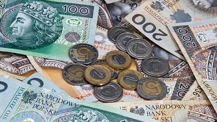 Polska waluta złoty, rożne nominały banknotów oraz bilonu