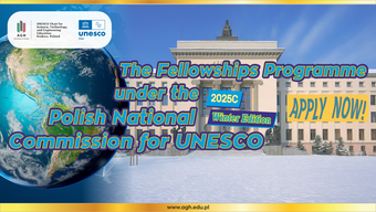 Baner o uruchomieniu rekrutacji na projekt stypendialny "Fellowship Programme under the Polish National Commission for UNESCO in Engineering, Winter edition 2025 C"